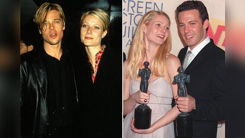 Schauspielerin Gwyneth Paltrow mit ihren Ex-Liebhabern Brad Pitt (l.) und Ben Affleck.
