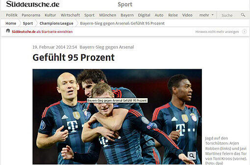 Der FC Bayern München schlägt Arsenal London mit 2:0 im Achtelfinale der Champions League. Wir haben die Pressestimmen zum Spiel gesammelt.