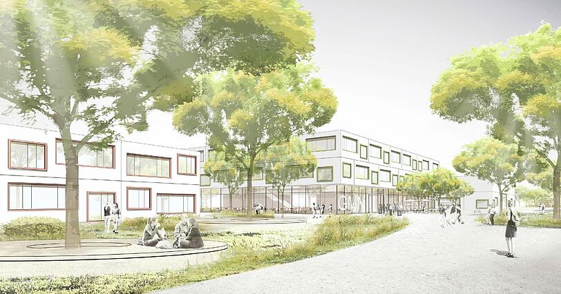So soll das künftige Gymnasium im Münchner Norden an der Knorrstraße aussehen, Es wird gleichzeitig eine Eliteschule des Sports.