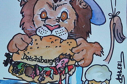 Der Löwe frisst den "Datschiburger"
