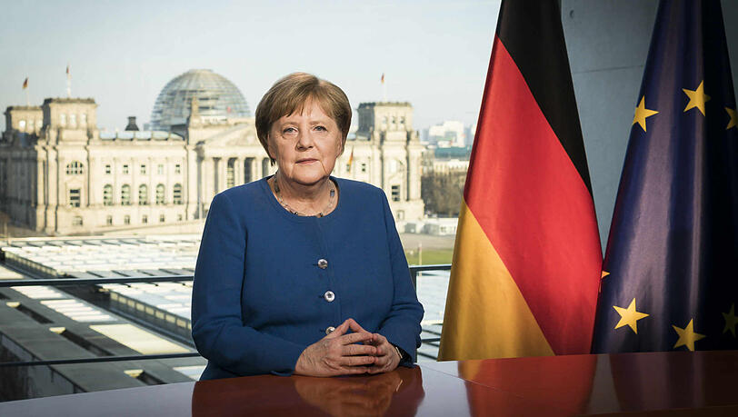 Bundeskanzlerin Angela Merkel (CDU) bei ihrer Fernsehansprache. Bundeskanzlerin Angela Merkel (CDU) bei ihrer Fernsehansprache.