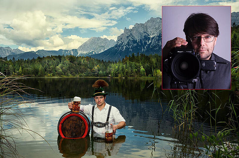Dieses Foto zeigt Markus Hirthammer, Braumeister der Brauerei Mittenwald. Kleines Bild:  Fotograf Sead Husic.