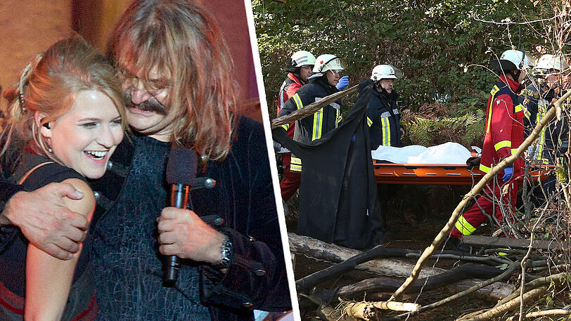 Links: Leslie Mandoki mit seiner Tochter Julia bei einem Open Air Konzert 2015. Rechts: Rettungskräfte transportieren die schwer verletzte Aktivistin am Donnerstagmittag aus dem Protestamp im Hambacher Forst.