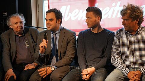 Der TSV 1860 im AZ-Café: Löwen-Star Benny Lauth, Geschäftsführer Robert Schäfer und Stadionsprecher Stephan Schneider im Talk