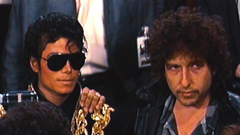 Michael Jackson (links) und Bob Dylan, der in der Studionacht mit Problemen zu kämpfen hatte.