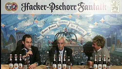 Stefan Schneider (r.), Robert Schäfer (l.) und Dieter Schneider beim Hacker-Pschorr-Fantalk