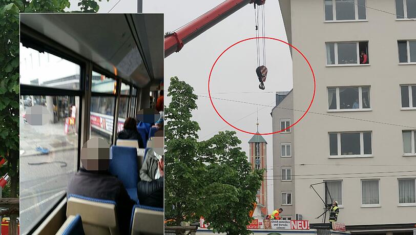 Nach dem Tram-Unfall in der Gabelsbergerstraße versucht die Feuerwehr, die Bahn mit einem schweren Kran anzuheben. Nach dem Tram-Unfall in der Gabelsbergerstraße versucht die Feuerwehr, die Bahn mit einem schweren Kran anzuheben.