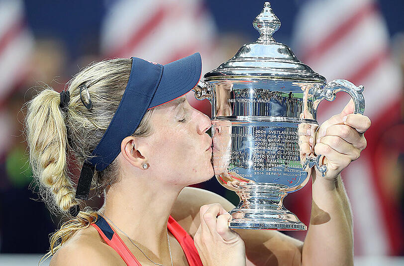 Angelique Kerber feiert ihren sensationellen Sieg bei den US Open 2016.