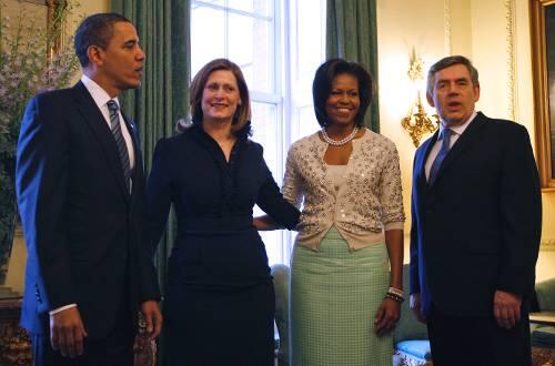 Auftakt in London: Das Ehepaar Gordon und Sarah Brown mit Michelle und Barack Obama in Browns Amtssitz in der Downing Street.