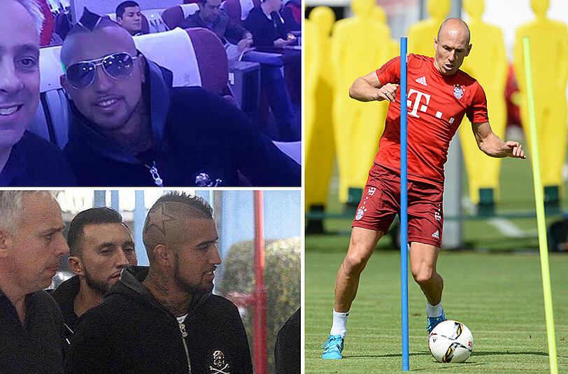 Während Vidal auf dem Weg nach München ist, schufftet Arjen Robben (r.) bereits an der Säbener Straße.
