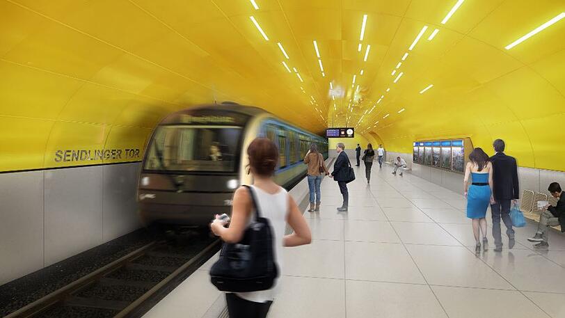 Und so soll der Bahnsteig von U1/2 aussehen, wenn alles fertig ist. Immer noch gelb &ndash; aber dann ganz ohne Asbest.