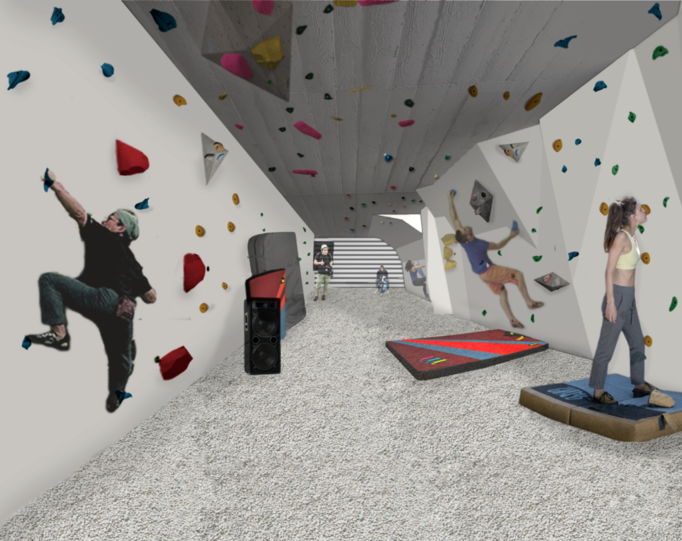 So könnte die Boulderwand beim Oskar-von-Miller-Ring aussehen, die sich ein junger Architekt ausgedacht hat.