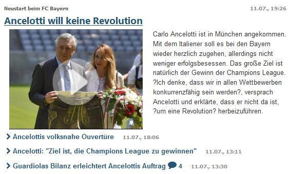 Für die Redakteure des Sport-Magazins "Kicker" stand vor allem die Aussage von Ancelotti im Mittelpunkt, keine zu gravierenden Änderungen vornehmen zu wollen.