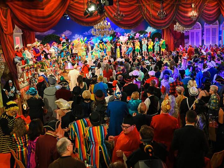 Blick in den Saal während der Fernseh-Prunksitzung "Fastnacht in Franken". Foto: Nicolas Armer/dpa