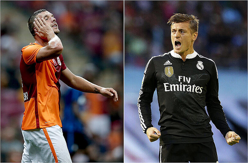 Duell der Weltmeister: Toni Kroos (r.) hat mit Real Madrid gegen Lukas Podolskis Galatasaray Istanbul gewonnen.