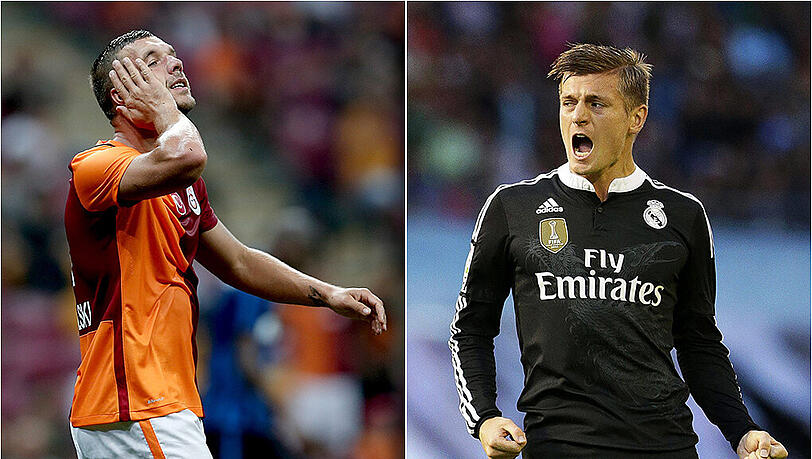 Duell der Weltmeister: Toni Kroos (r.) hat mit Real Madrid gegen Lukas Podolskis Galatasaray Istanbul gewonnen. Duell der Weltmeister: Toni Kroos (r.) hat mit Real Madrid gegen Lukas Podolskis Galatasaray Istanbul gewonnen.