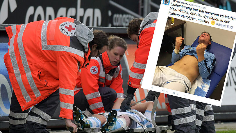 Verletzt, aber glücklich: Maxi Wittek feiert den Erfolg seiner Löwen aus der Kabine. Verletzt, aber glücklich: Maxi Wittek feiert den Erfolg seiner Löwen aus der Kabine.