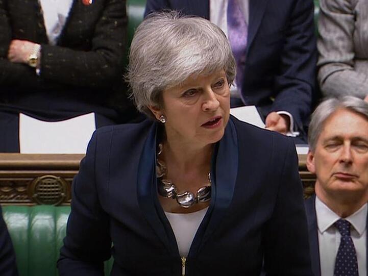 Theresa May, Premierministerin bei ihrer Rede über den Stand der Brexit-Verhandlungen im britischen Parlament.