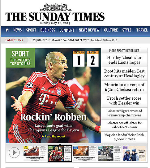 "Rockin Robben". The Sunday Times aus London würdigt die Leistung von Arjen Robben