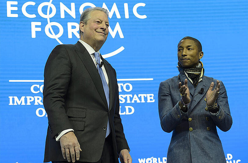 Der ehemalige US-Vizepräsident Al Gore (l.) und Rapper Pharell Williams beim diesjährigen Weltwirtschaftsforum in Davos.