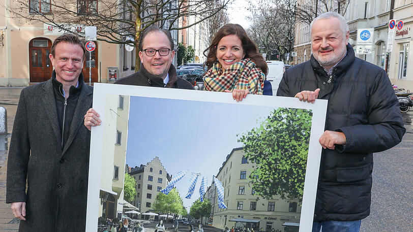 Hans Theiss, Manuel Pretzl, Kristina Frank und CSU-Bezirksausschussmitglied Rudolf Cermak (v. l.) stellen die Pläne vor.