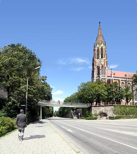 So könnte die Brücke am Giesinger Berg nach einem Entwurf der Architekten aussehen - in Form eines filigranen Steges, der von der Bergstraße zum Bergsteig führt.