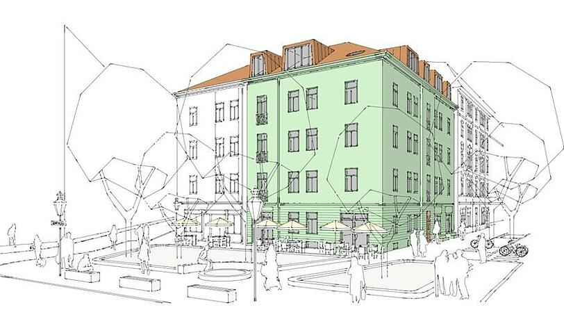 So soll das Eckhaus an der Occamstraße 1 künftig aussehen: Gauben auf dem Dach für eine große Dachwohnung und sechs französische Balkone zum Wedekindplatz und zur Occamstraße. Auch zum Hinterhof sollen die Wohnungen nach dem Umbau Balkone haben. So soll das Eckhaus an der Occamstraße 1 künftig aussehen: Gauben auf dem Dach für eine große Dachwohnung und sechs französische Balkone zum Wedekindplatz und zur Occamstraße. Auch zum Hinterhof sollen die Wohnungen nach dem Umbau Balkone haben.