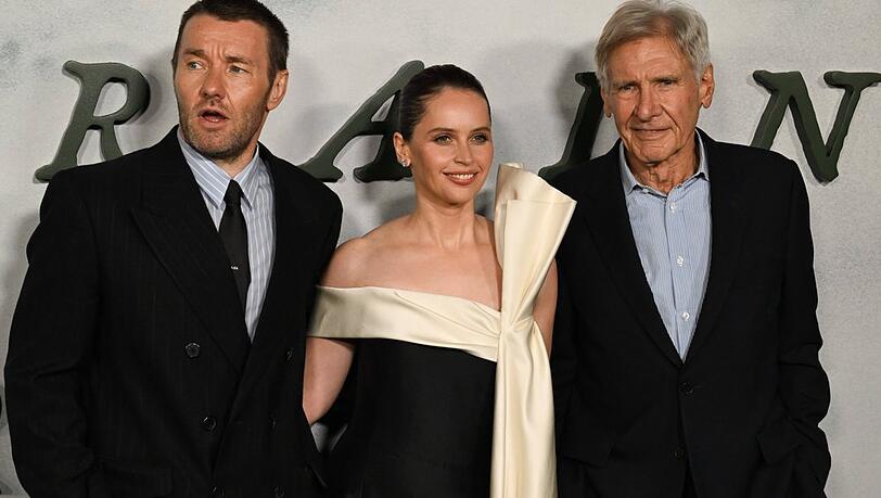 Joel Edgerton, Felicity Jones und Harrison Ford (v.l.n.r.) bei der Premiere von "Train Dreams".