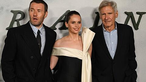 Joel Edgerton, Felicity Jones und Harrison Ford (v.l.n.r.) bei der Premiere von "Train Dreams".