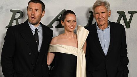Joel Edgerton, Felicity Jones und Harrison Ford (v.l.n.r.) bei der Premiere von "Train Dreams".