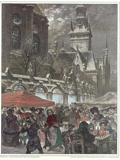 Kripperlmarkt am Viktualienmarkt um 1890.