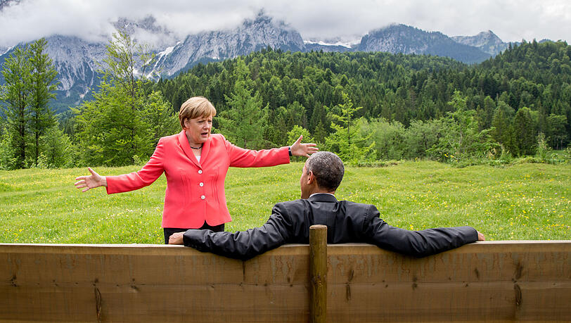 Filmemacher Torsten Körner sprach nicht nur mit Angela Merkel, sondern auch mit Barack Obama. Hier sind die beiden 2015 beim G7-Gipfel bei Schloss Elmau zu sehen.
