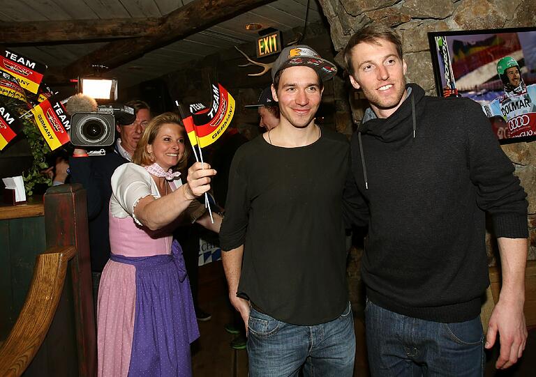 Fritz Dopfer und Felix Neureuther feiern ihre Silber- und Bronzemedaille bei der Ski-WM in den USA