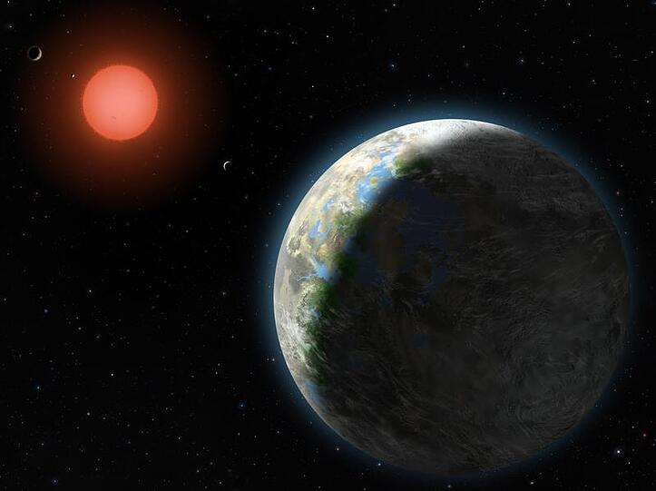 Zeichnung der Planeten des Gliese 581 Systems.