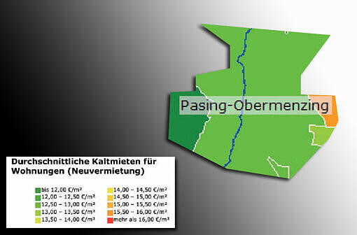 Mietspiegel 2013: Durchschnittliche Kaltmieten für Wohnungen in München (Neuvermietung)
