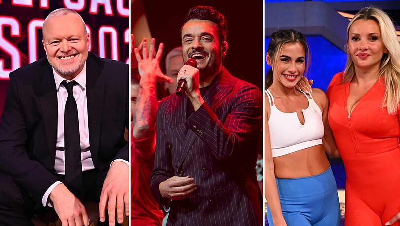 Stefan Raab, Giovanni Zarrella und die "Schlag den Star"-VIPs Sarah Engels und Evelyn Burdecki im Kampf um die höchste Quote.