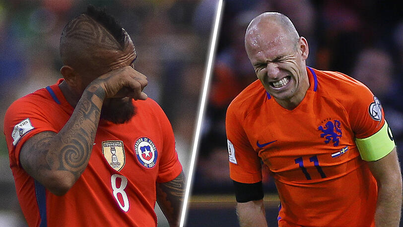 Zwei Bayern-Stars, ein gemeinsamer Schmerz: Chile und die Niederlande verpassten die WM-Qualifikation. (Vidal: Archivbild)