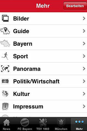 Unter der Rubrik "Mehr" finden Sie eine Übersicht über alle weiteren Themenbereiche der AZ-App.