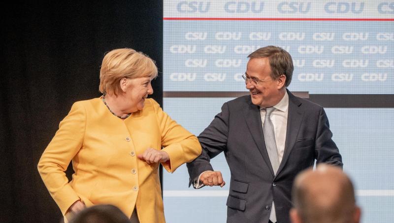 Gemeinsamer Wahlkampfauftritt in Berlin: Bundeskanzlerin Angela Merkel und Unionskanzlerkandidat Armin Laschet.