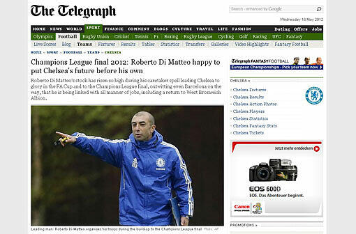 Auch The Telegraph berichtet über Chelsea-Coach Roberto Di Matteo. Gerüchte streut der Italo-Schweizer selbst, er schwärmt von der Bundesliga und auch bei seinem Ex-Klub Lazio soll er im Gespräch sein.