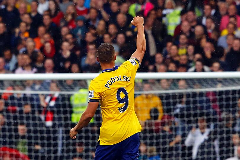 Lukas Podolski vom FC Arsenal erzielte im Spiel gegen den FC Fulham zwei Tore.