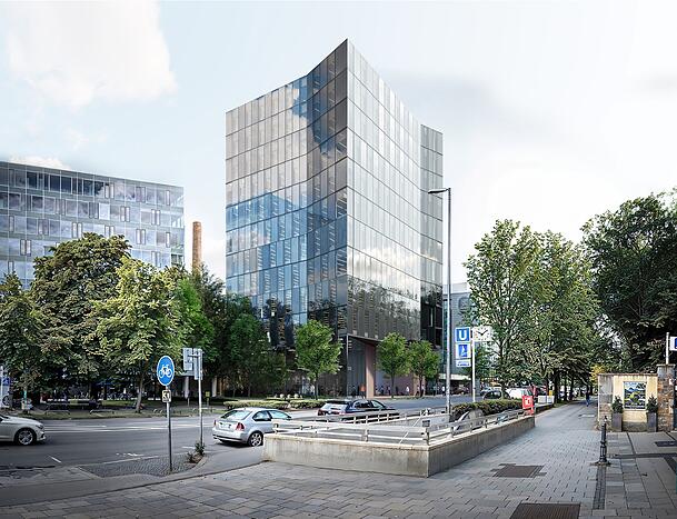 Die aktuelle Vision: Der kristalline Charakter dieses Hochpunktes am Stiglmaierplatz wird mit dem Umbau gewahrt.