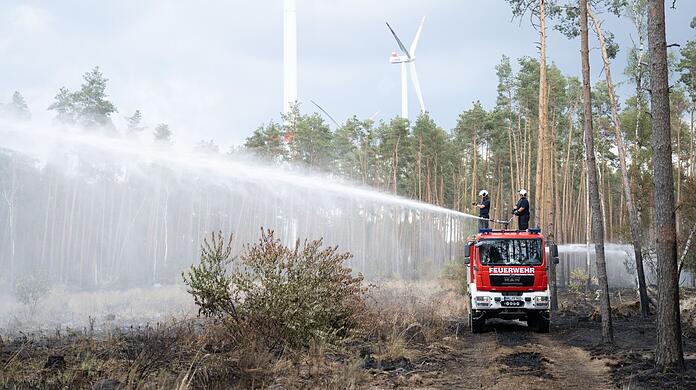 Feuerwehrleute löschen in einem Wald. (Symbolbild)