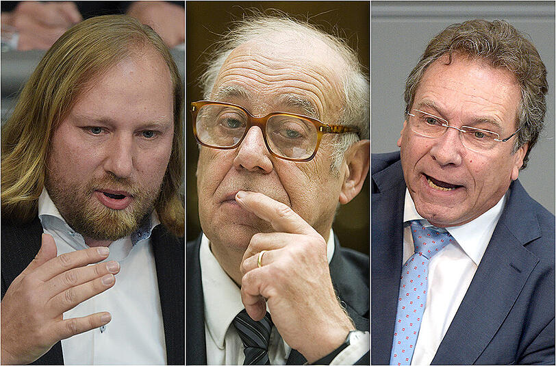 Hauptredner am Donnerstag ist der bekannte Globalisierungskritiker Jean Ziegler (m.). Bei der Auftaktkundgebung diskutieren unter anderem der Fraktionsvorsitzende der Grünen, Anton Hofreiter (l.) und Klaus Ernst von der Linken.