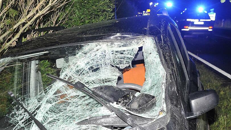 Nach der Kolision: Das Auto kam demoliert in einem Gebüsch neben der Straße zum Stehen. Nach der Kolision: Das Auto kam demoliert in einem Gebüsch neben der Straße zum Stehen.