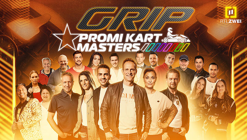 Die Teilnehmerinnen und Teilnehmer der "GRIP - Promi Kart Masters".
