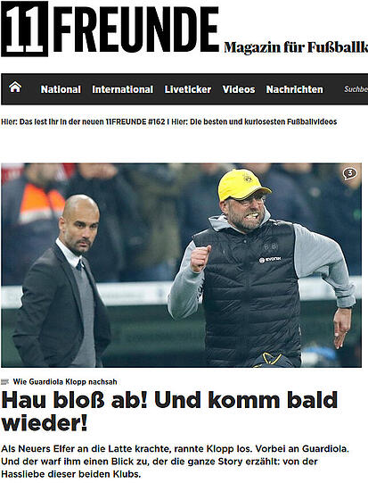 11Freunde konzentriert sich auf die Beziehung zwischen Klopp und Guardiola.