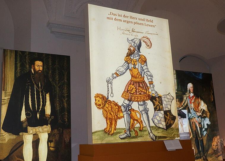 Der pseudo-historische König Hercules Alemanus (M.) mit Großkatze.