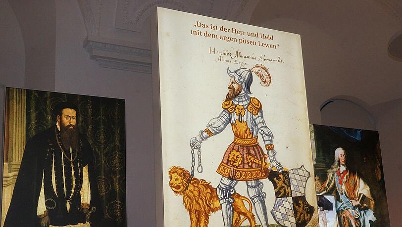Der pseudo-historische König Hercules Alemanus (M.) mit Großkatze. Der pseudo-historische König Hercules Alemanus (M.) mit Großkatze.