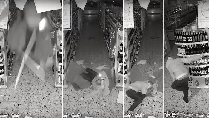 Kommt ein Einbrecher geflogen: Die Bilder aus der Überwachungskamera dokumentieren den missglückten Einbruchsversuch. Kommt ein Einbrecher geflogen: Die Bilder aus der Überwachungskamera dokumentieren den missglückten Einbruchsversuch.